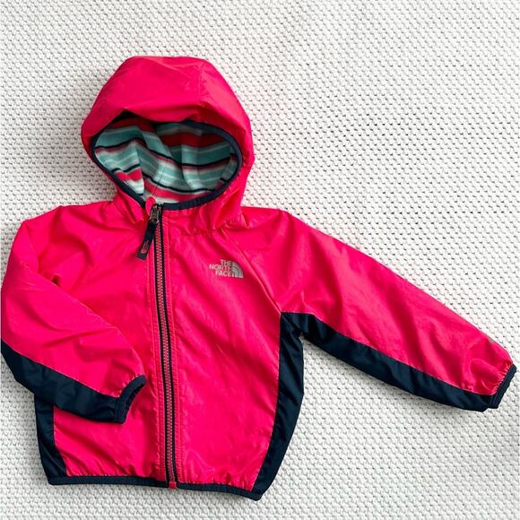 The North Face Atomic Pink Stripe Reversible Fleece Breezeway Hooded Jacket Baby - Picture 2 of 14